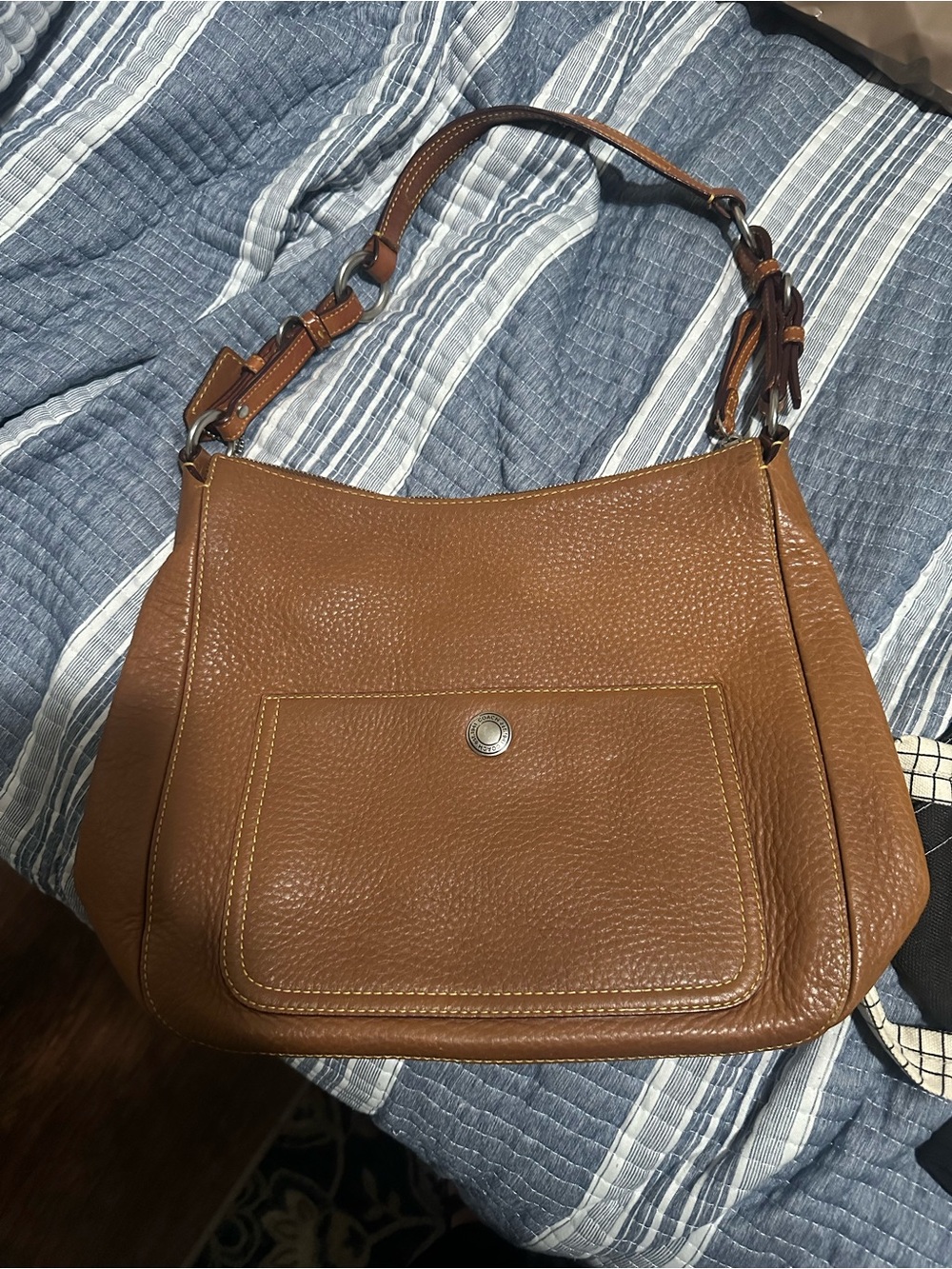 Coach Pebbled Leather Shoulder Bag in Cognac